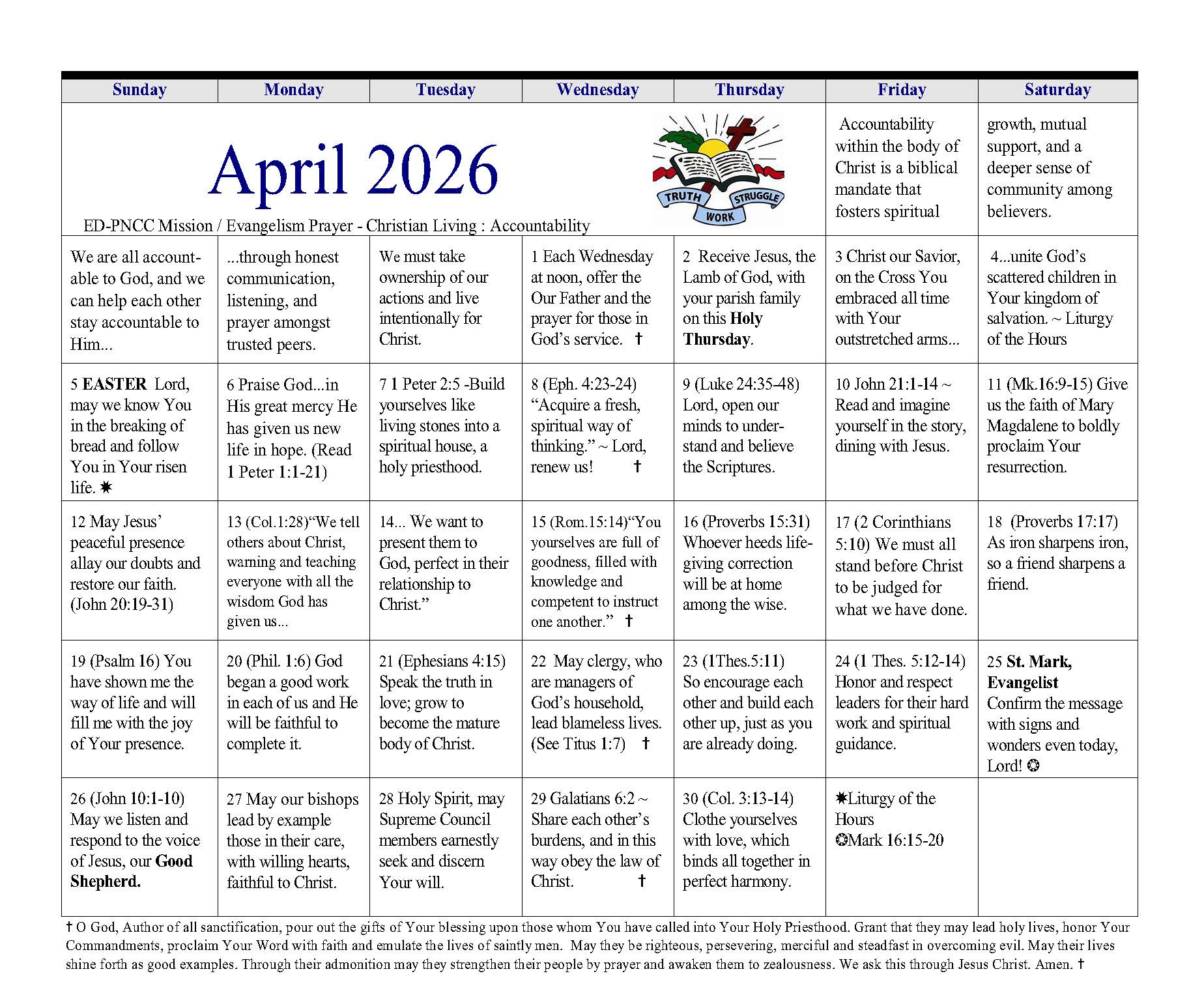 April 2026 Prayer Calendar